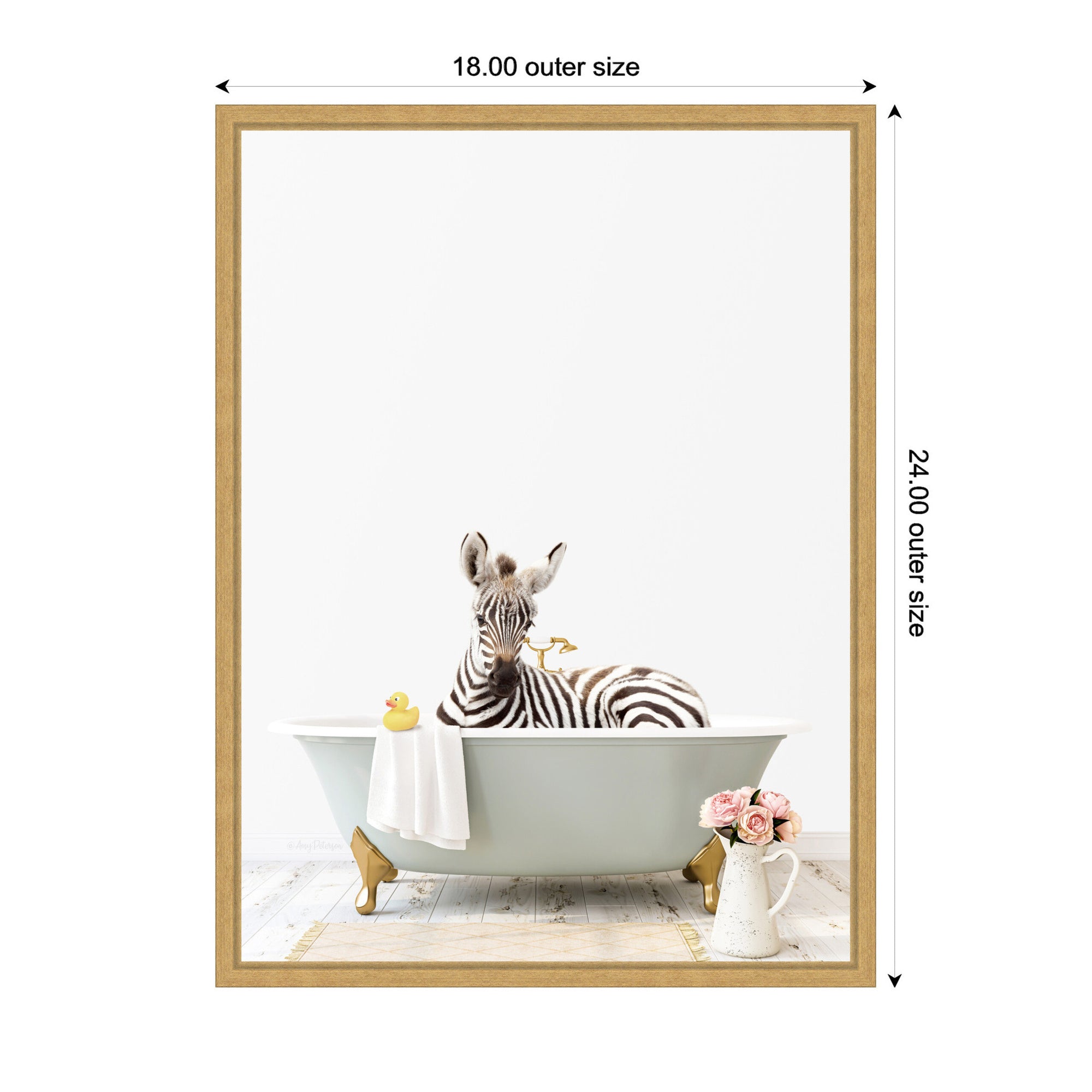 Sylvie Zebra in Cottage Gray Bathtub Framed Canvas by Amy Peterson