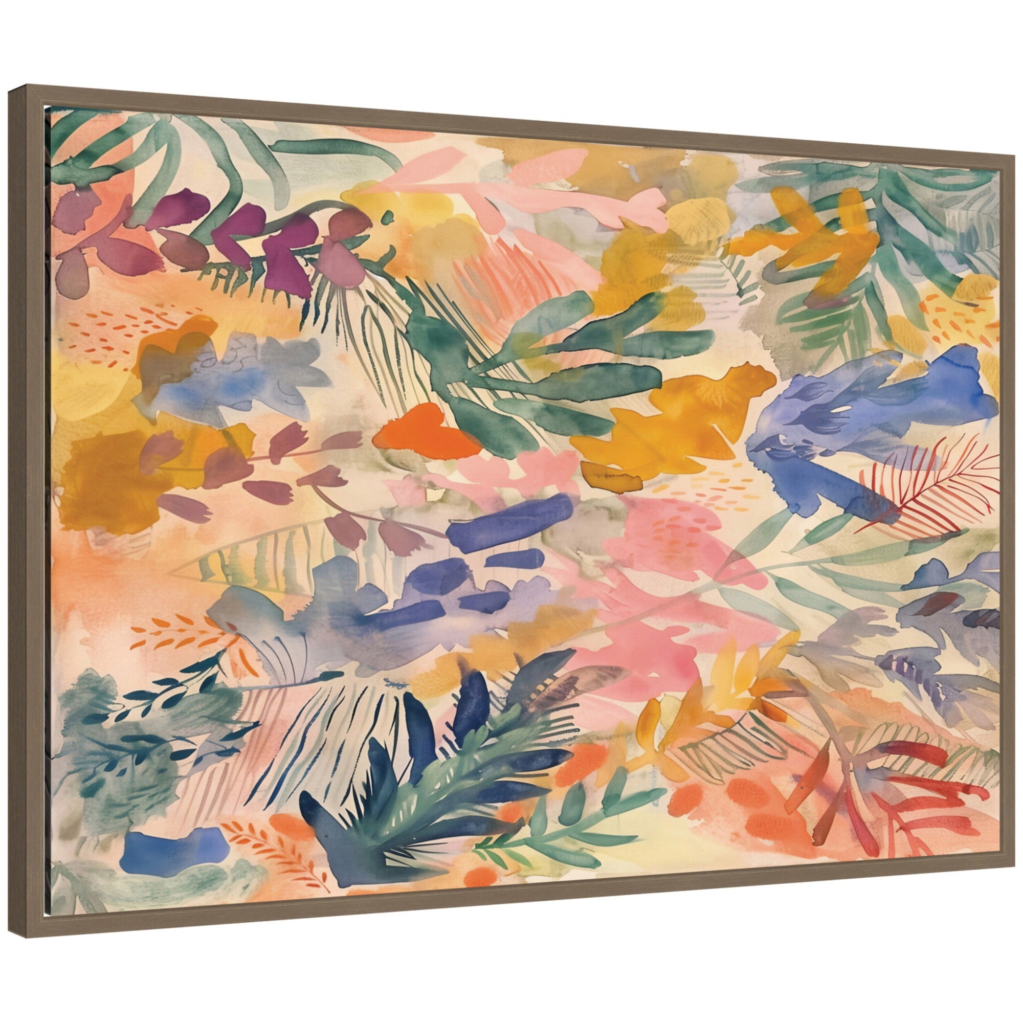 Sylvie Flower Market framed canvas by Amy Lighthall showing vibrant floral display in a modern floating frame