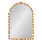 Arched wall mirror with a natural wood frame featuring a beaded border around the curved and straight edges, against a plain white background.