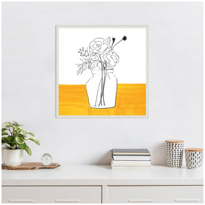 Sylvie Minimalist Floral Vase on Yellow Table Framed Canvas by Teju Reval
