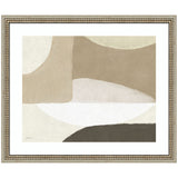 Abstract wall art featuring overlapping neutral-toned shapes in beige, white, and taupe within an ornate gold frame.