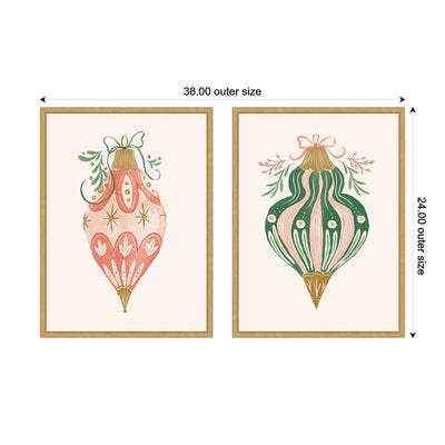 Sylvie Holiday Ornament Collection - 2 Piece Framed Canvas Art Set by Jill Labieniec