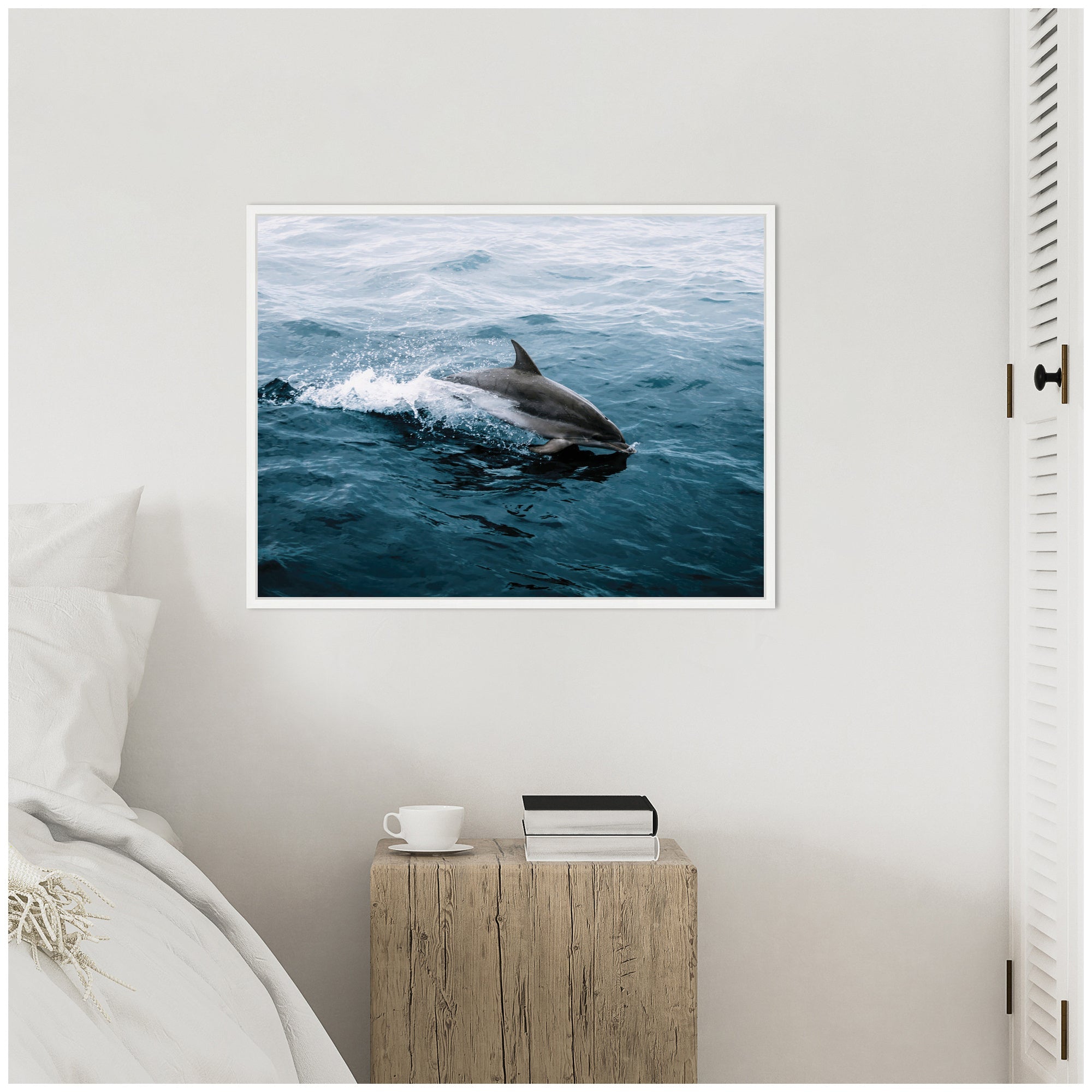 Sylvie Dolphin Skipping along in the Ocean Framed Canvas by Michael Schauer