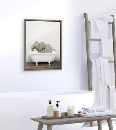Sylvie Baby Elephant in the Tub Color Framed Canvas