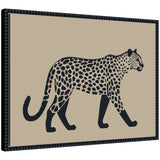 Modern Linocut Leopard 2 framed canvas art print in black beaded frame, showing stylized leopard linocut design