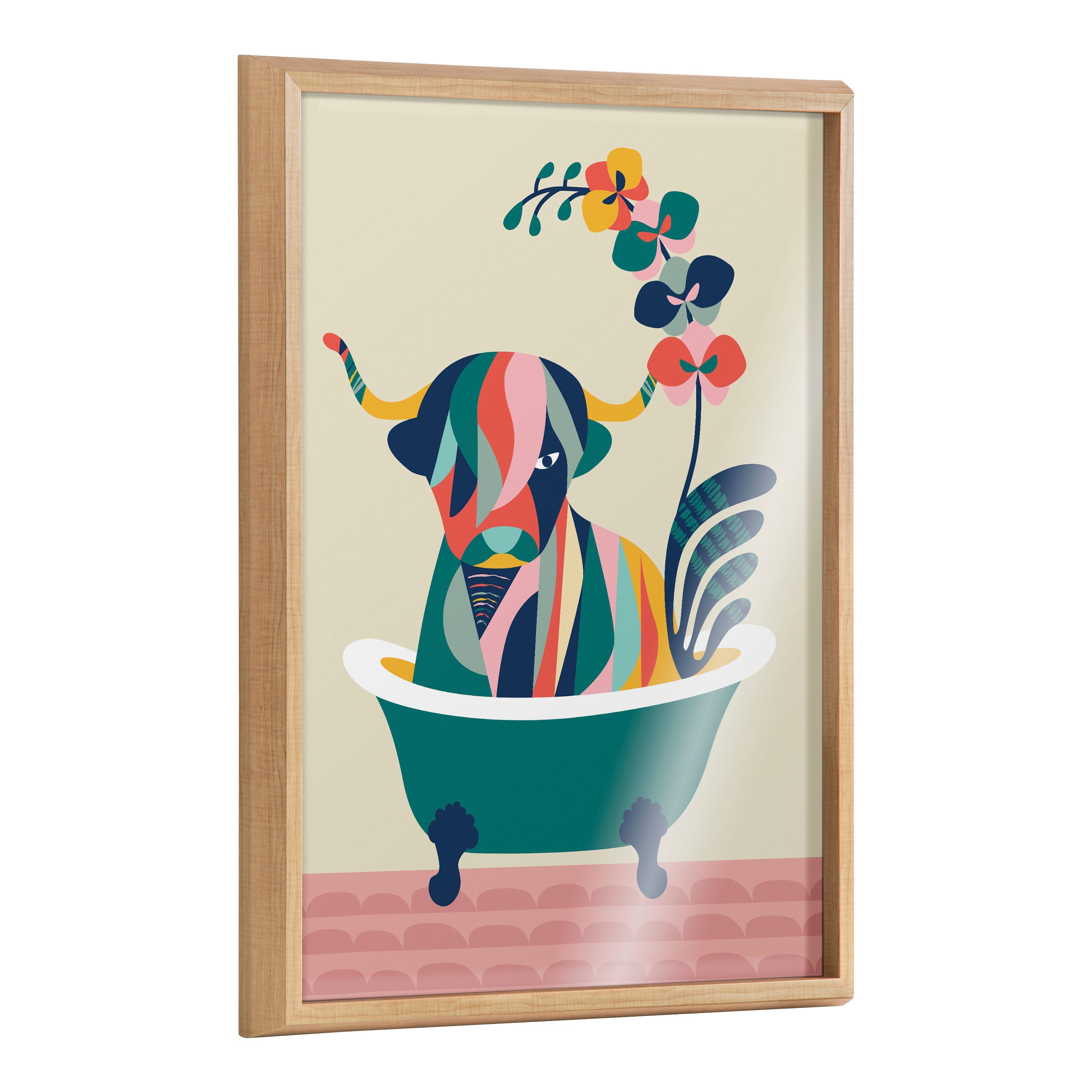 Blake Mid Century Modern Cow in Bathtub Framed Printed Glass by kateandlaurel - product image 9 for Resin Society