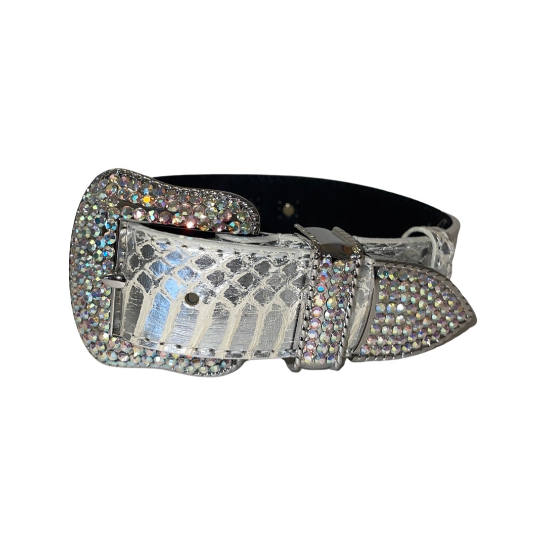 Silver snake design dog collar with Swarovski crystal hardware and Italian leather lining