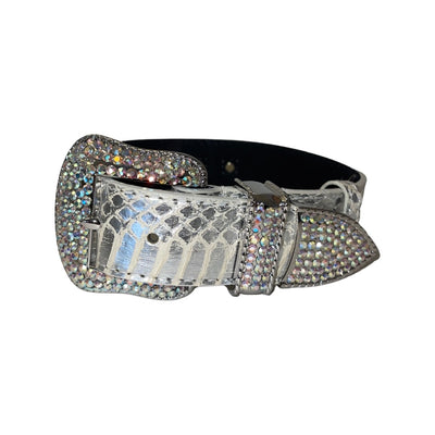 Silver snake design dog collar with Swarovski crystal hardware and Italian leather lining