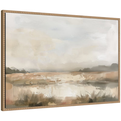 Neutral Abstract Landscape framed canvas wall art with abstract neutral tones and textured brush strokes