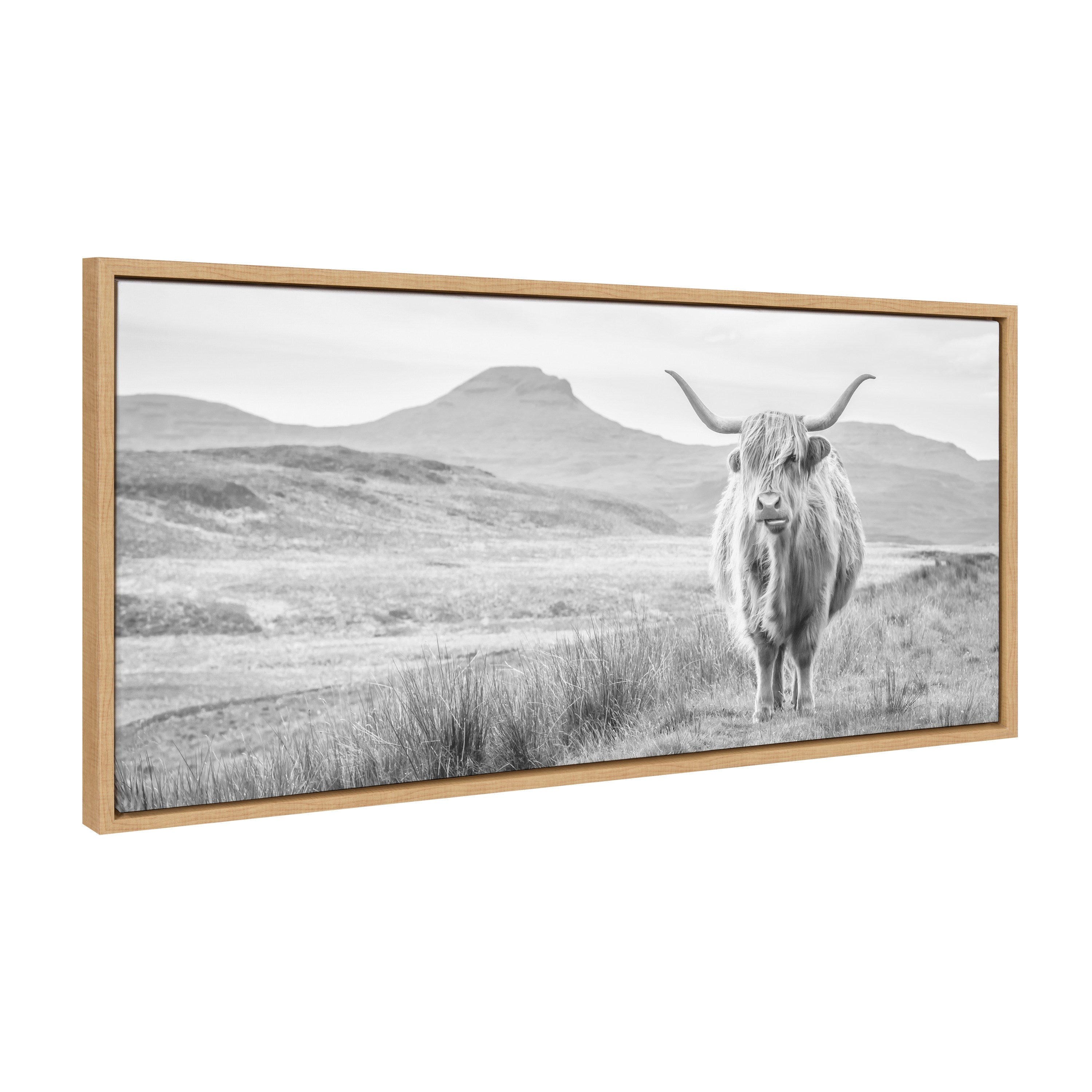 Sylvie Highland Cow Mountain Landscape Black and White Framed Canvas by by kateandlaurel - product image 15 for Resin Society