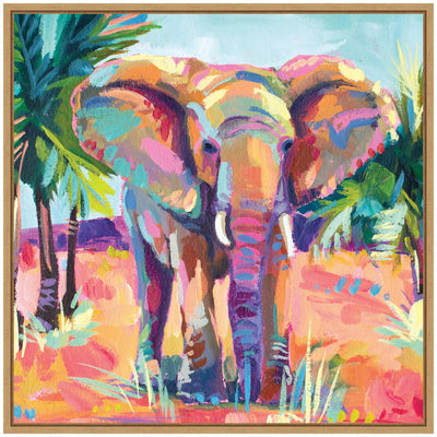 Sylvie African Elephant In Orange Framed Canvas by Rachel Christopoulos