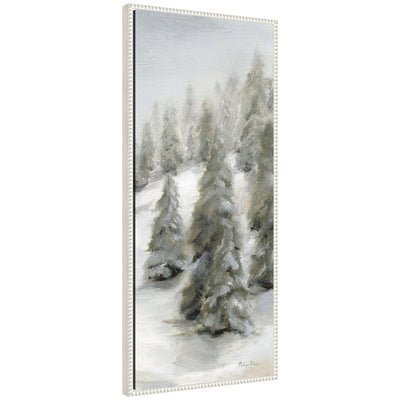 Sylvie Beaded Evergreen Hills framed canvas art showing a landscape of rolling green hills with beaded detail, framed in lightweight polystyrene.