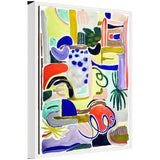 Sylvie Abstract 07 framed canvas art featuring abstract geometric shapes in muted tones, displayed on a white wall.