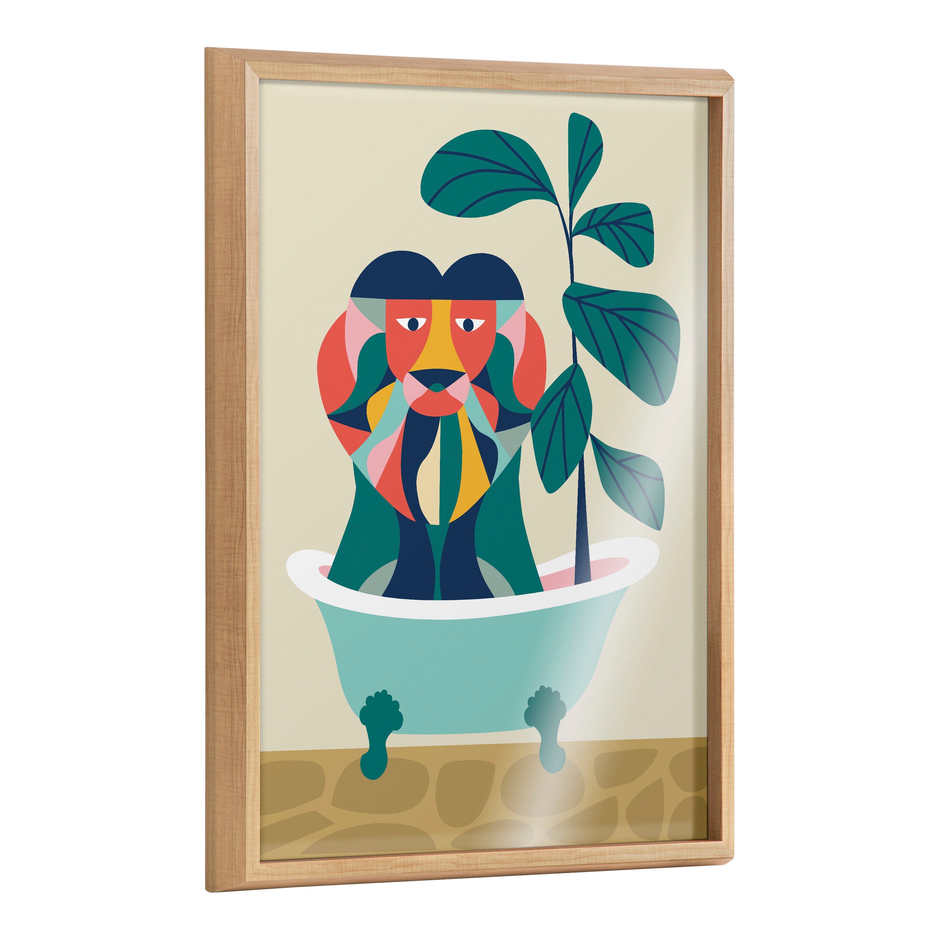 Blake Mid Century Modern Lion in Bathtub Framed Printed Glass by kateandlaurel - product image 19 for Resin Society