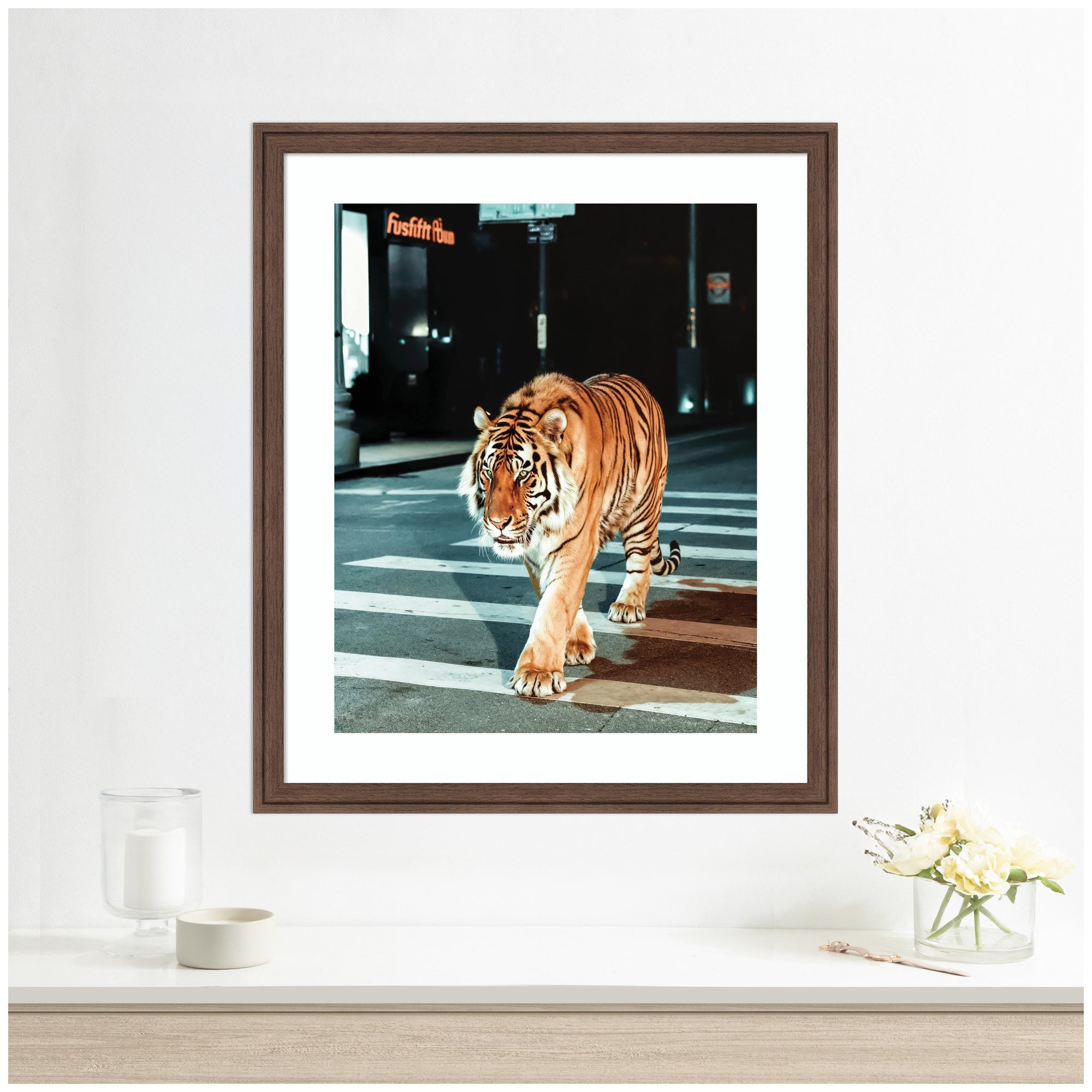 Framed Art Tiger in the City at Night 2 by Michael Schauer