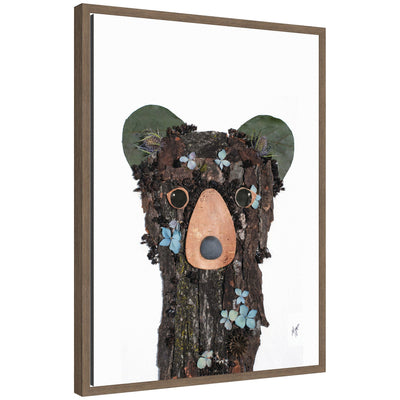 Black Bear framed canvas wall art print by Madeline Jeppesen displayed in a room setting