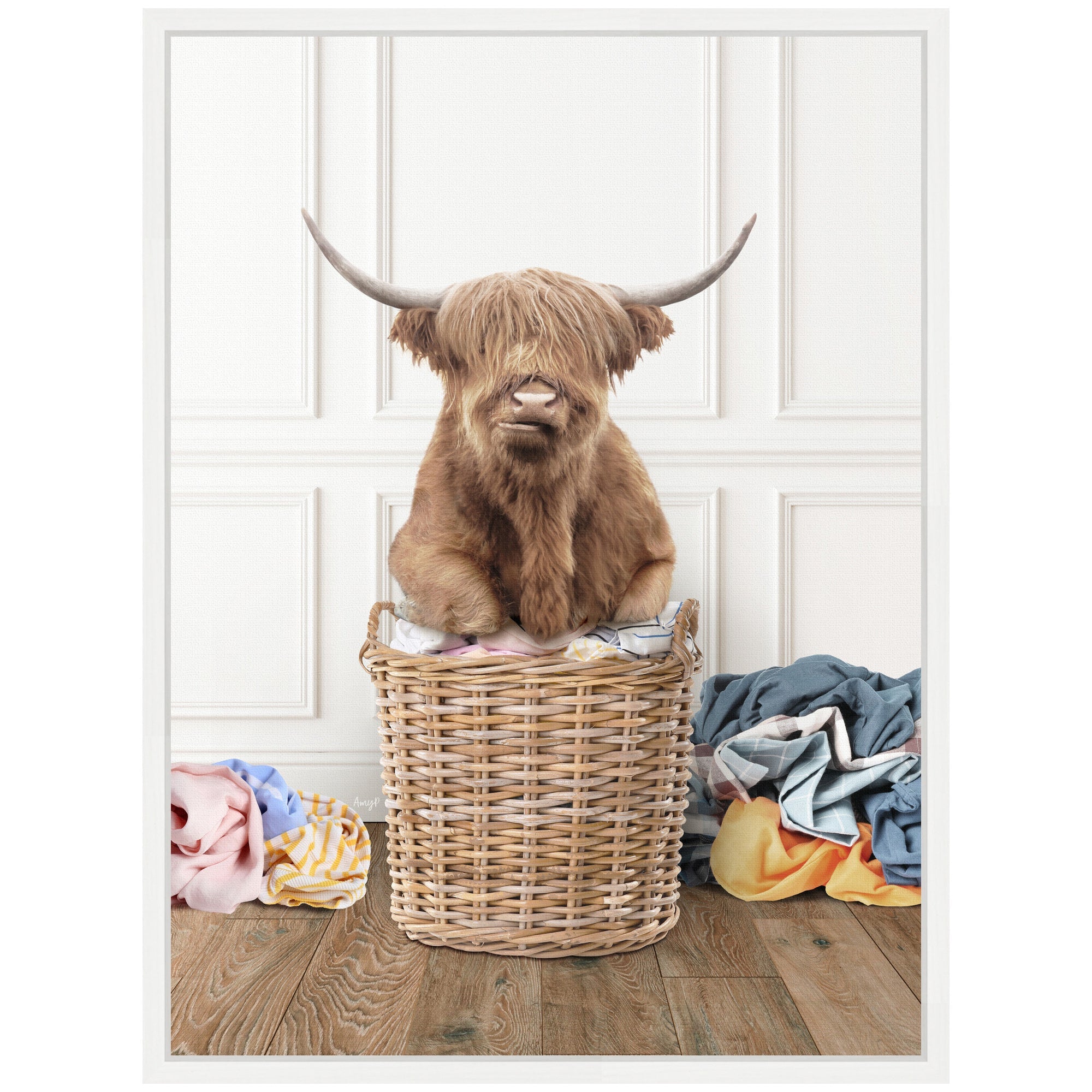 Sylvie Highland Cow Traditional Laundry Framed Canvas by kateandlaurel - product image 3 for Resin Society