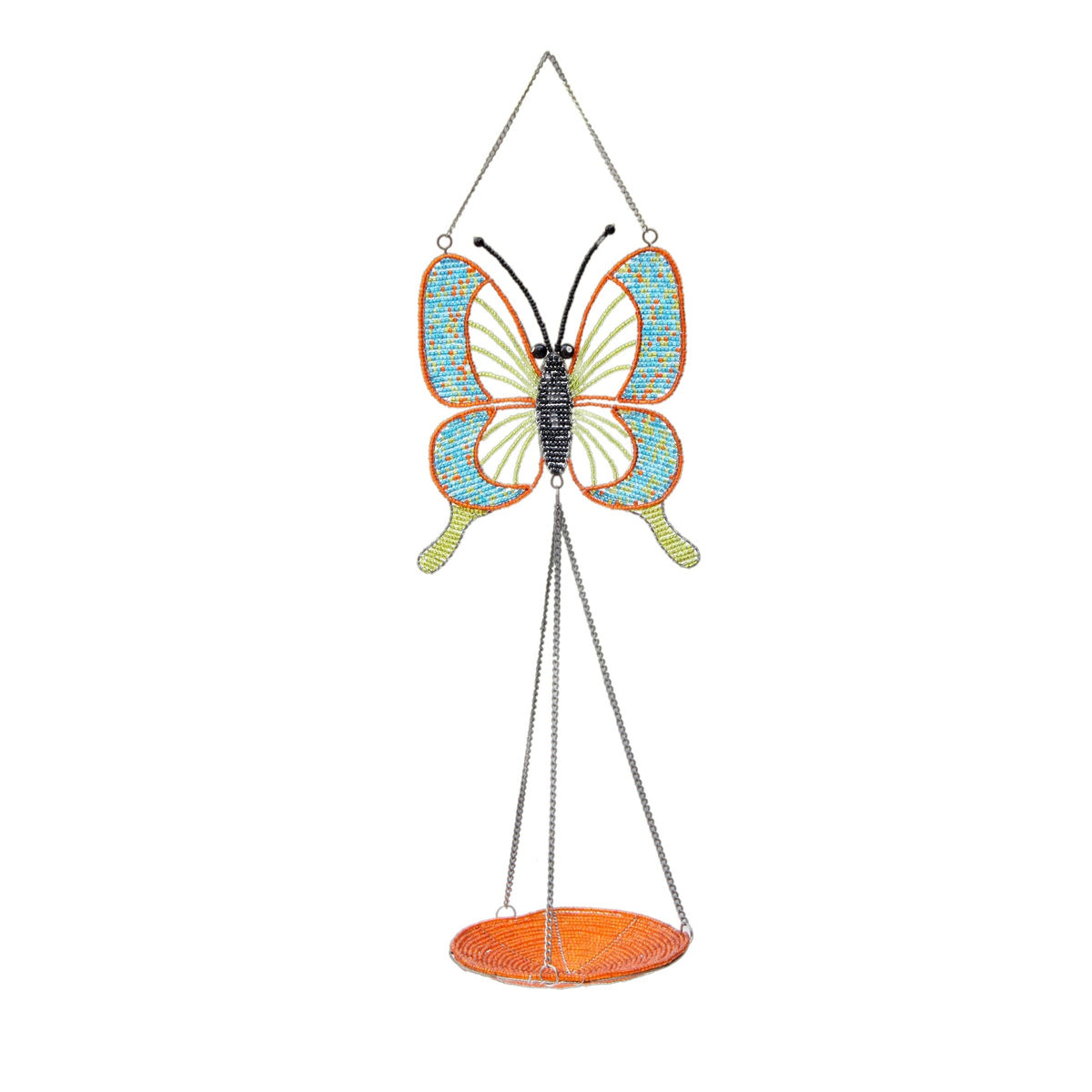Butterfly Bird Feeder beaded decorative bird sculpture standing upright