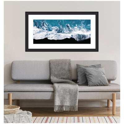 Framed Art Minimalist Ocean Waves on the Black Beach in Iceland Panel by Michael Schauer