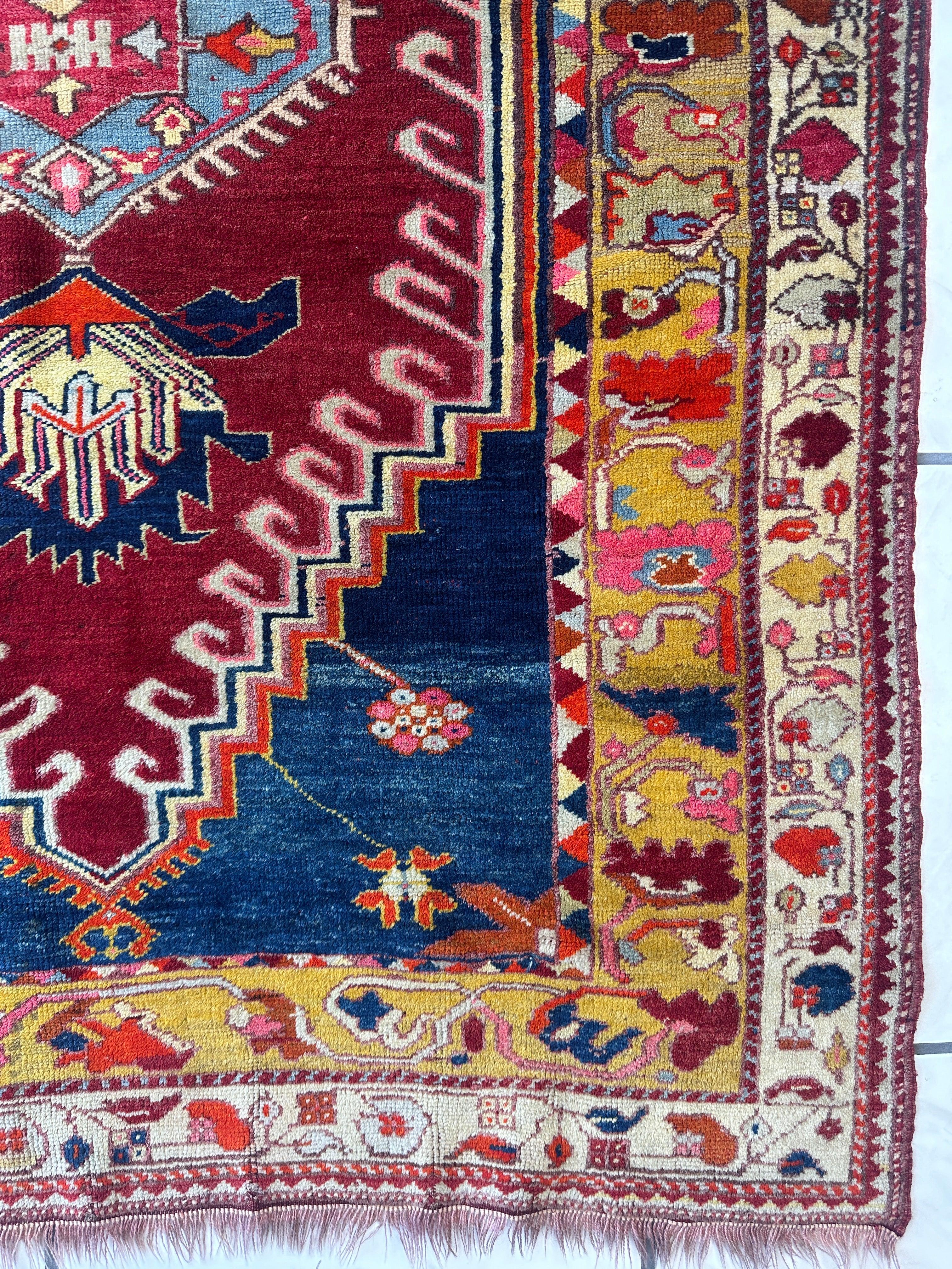 Hand-Knotted Antique Turkish Melas Wool Rug – 4'3" x 5'11" – Vibrant by Rugistan - product image 8 for Resin Society