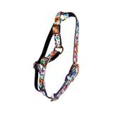 Poppy & Pansy Italian Leather Luxury Harness on medium-sized dog in floral pattern