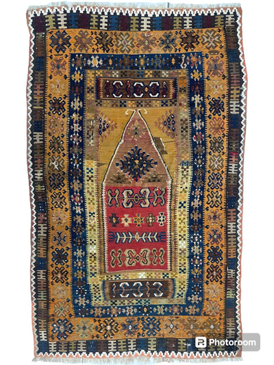 Antique Anatolian Wool Prayer Rug 4’ x 6’6” by Rugistan - main product image for Resin Society
