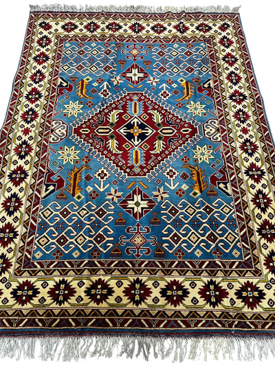 Hand-Knotted Afghani Kazak Wool Rug – 5’0″ x 6’10″ by Rugistan - product image 2 for Resin Society