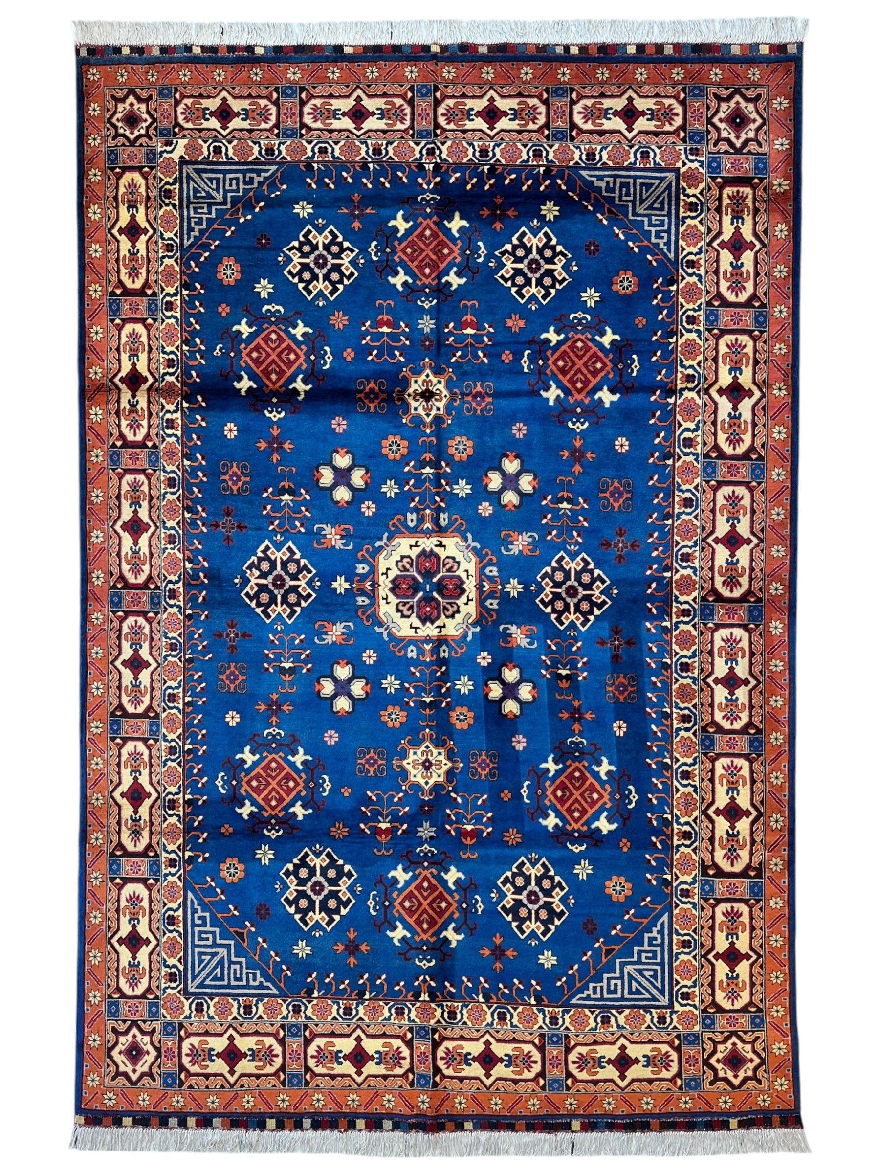 Hand-Knotted Afghan Kazak Rug – 6'6" x 9'7" – Vibrant Geometric Design by Rugistan - main product image for Resin Society
