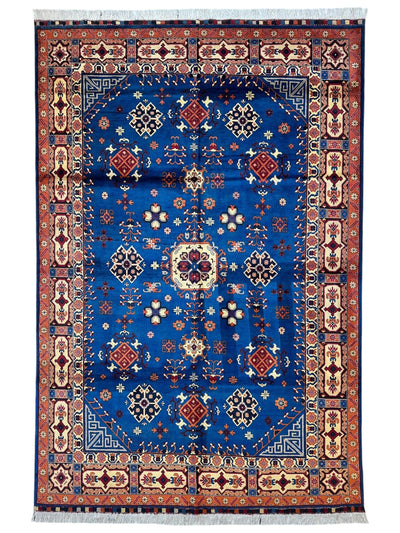 Hand-Knotted Afghan Kazak Rug – 6'6" x 9'7" – Vibrant Geometric Design by Rugistan - main product image for Resin Society