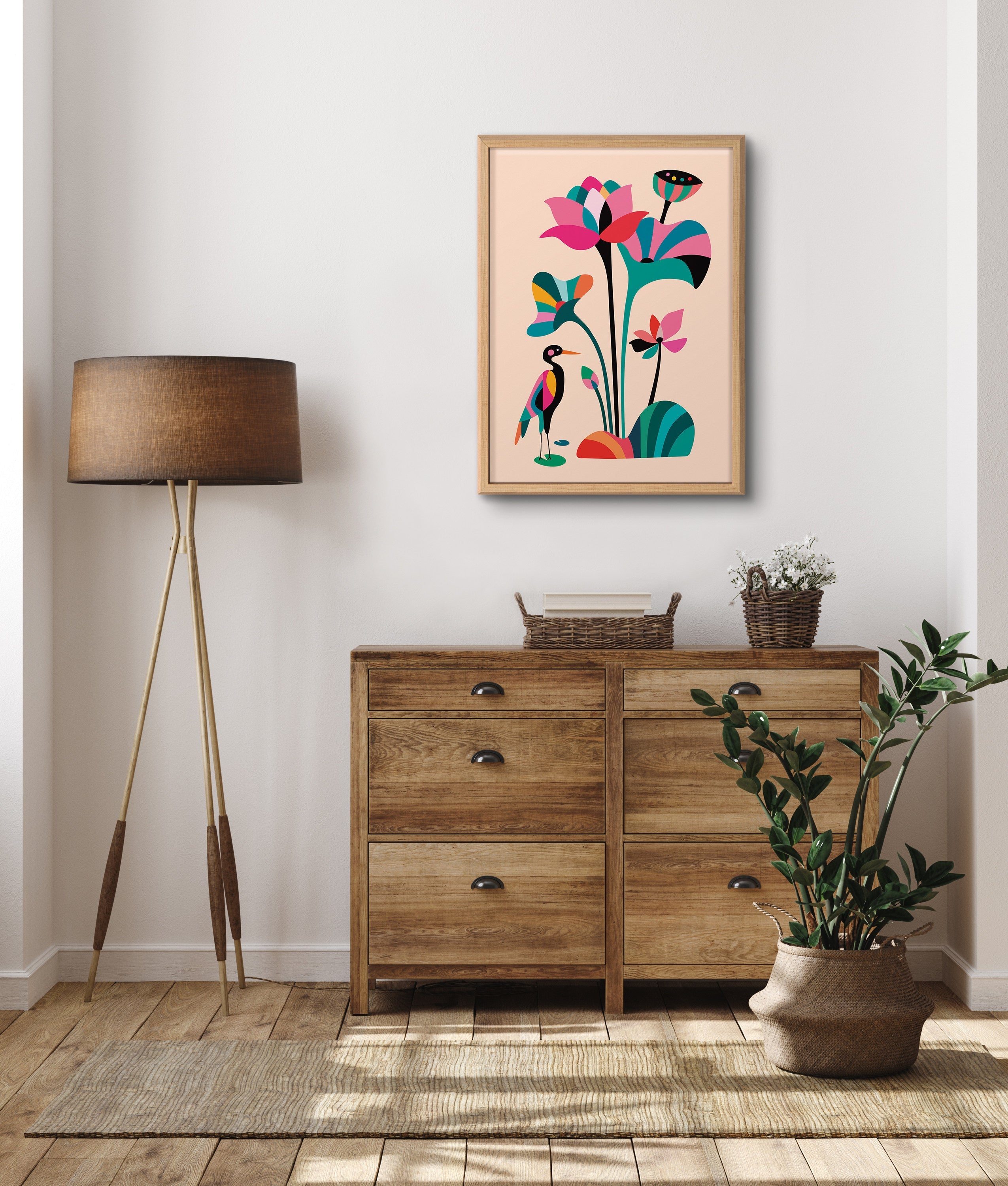Blake Mid Century Modern Lotus Framed Printed Glass by kateandlaurel - product image 8 for Resin Society