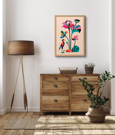Blake Mid Century Modern Lotus Framed Printed Glass by kateandlaurel - product image 8 for Resin Society