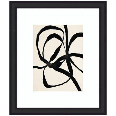 Framed Art Black Twist 1 by Alicia Bock featuring swirling black lines on white background in a modern black frame