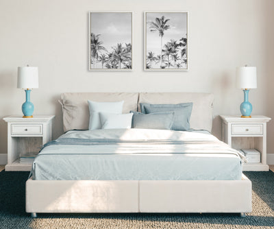 Sylvie Coastal Coconut Palm Tree Beach BW Framed Canvas Set by The