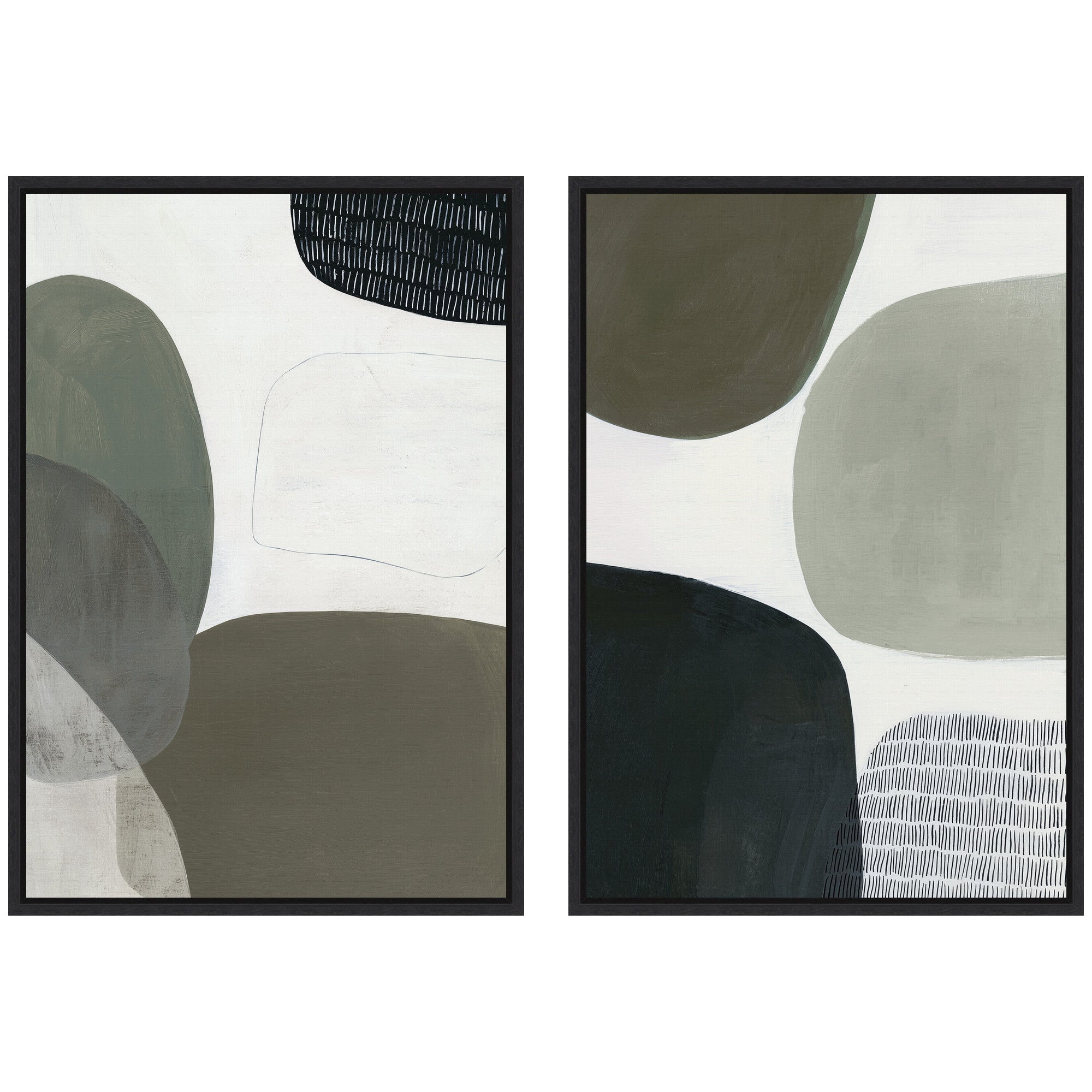Shape Study No.
1 & No.
2 framed canvas wall art set showing abstract geometric shapes in monochrome with Sylvie black frame