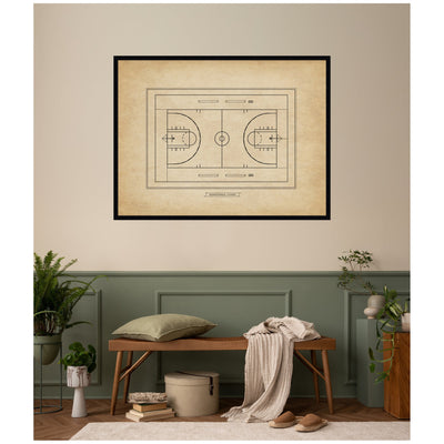 Vintage Sports Basketball Court Diagram Horizontal by The Creative Bunch Studio Framed Wall Art Print