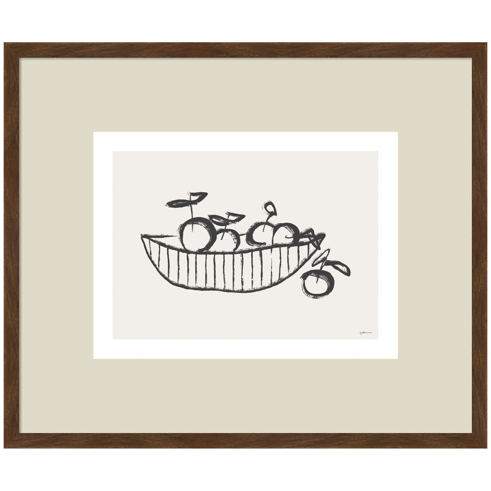 Framed Orange Basket wall art print by Gabrielly Guedes with warm orange and brown tones
