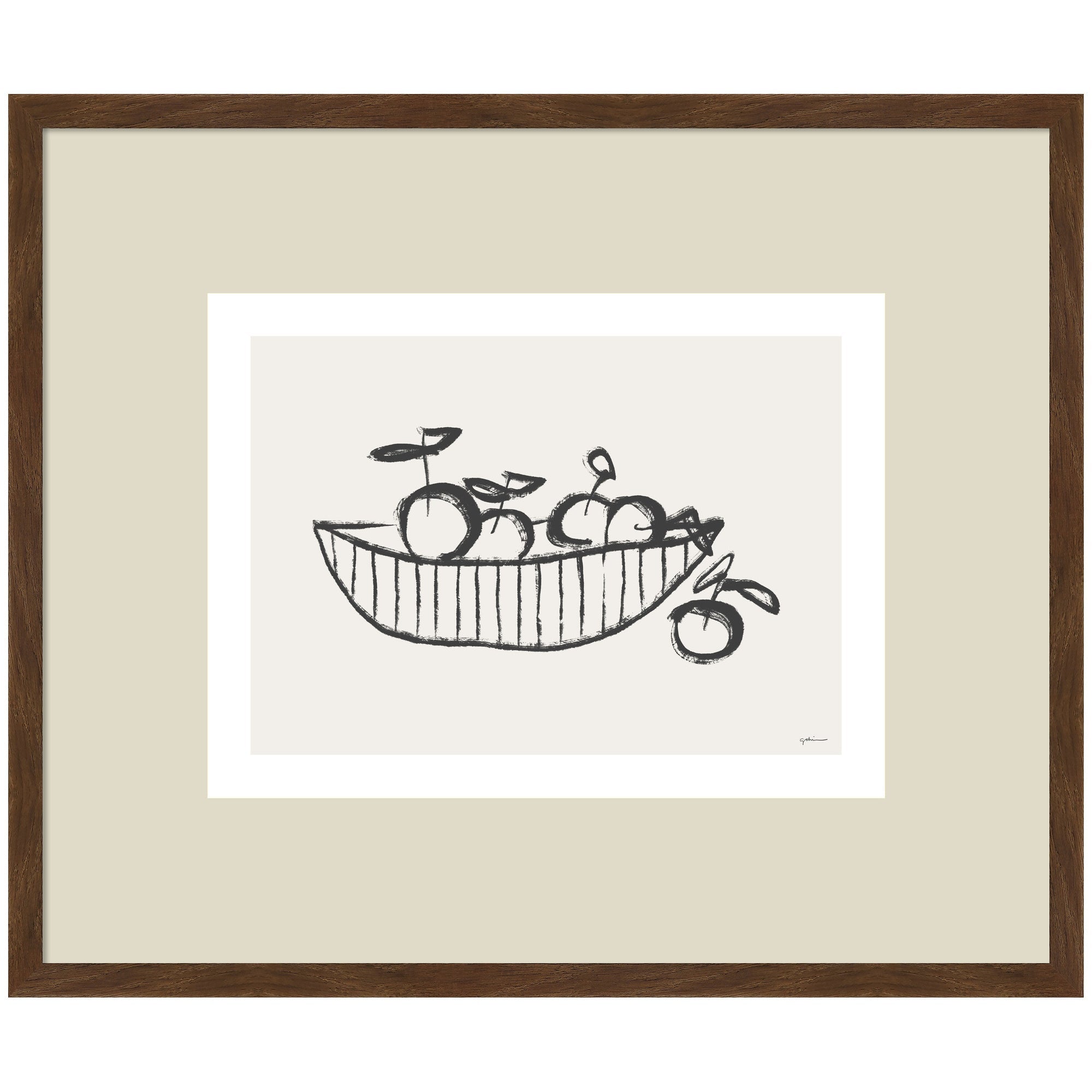 Framed Orange Basket wall art print by Gabrielly Guedes with warm orange and brown tones
