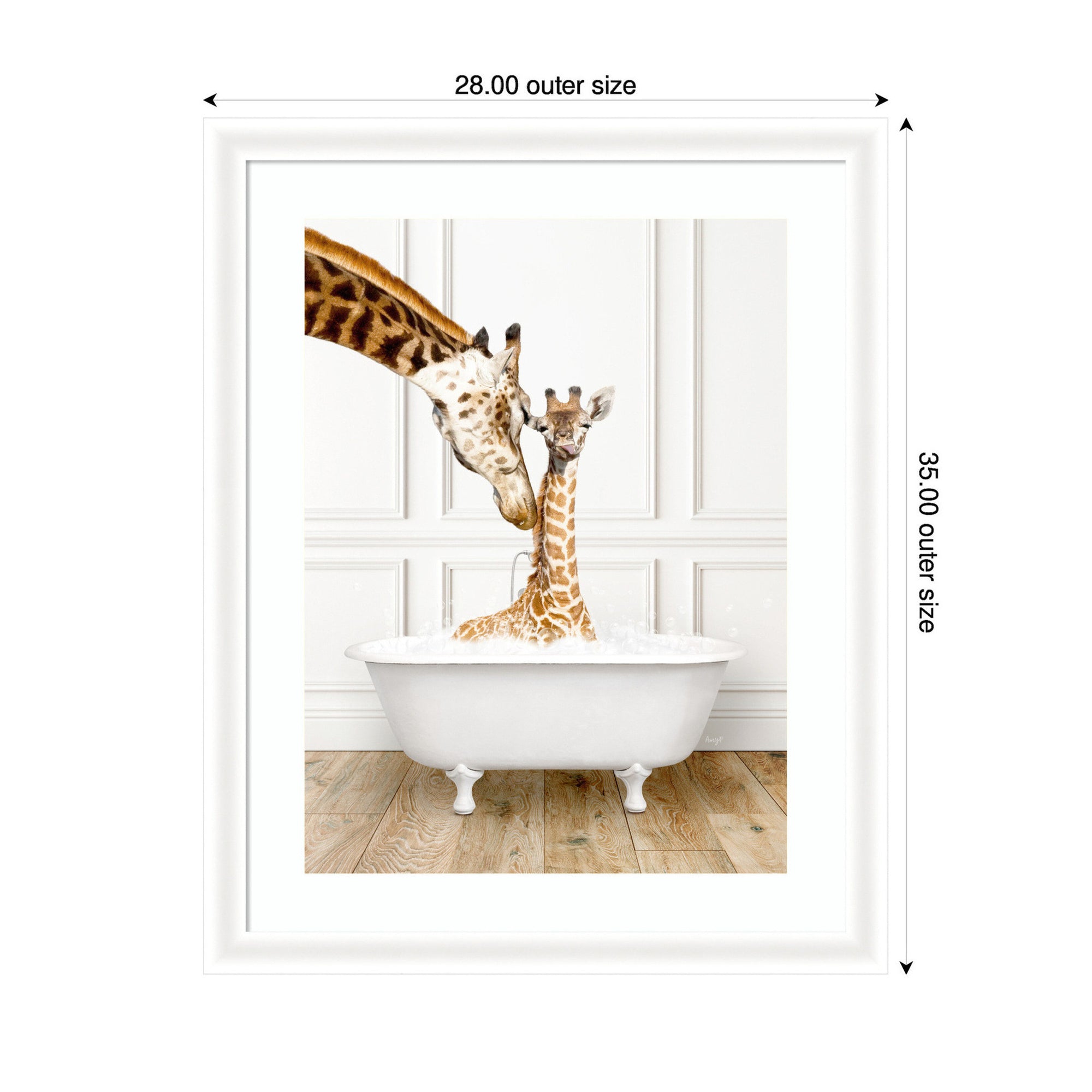 Mother and Baby Giraffe in Traditional Vintage Bathtub by Amy Peterson Framed Wall Art Print