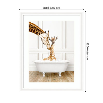Mother and Baby Giraffe in Traditional Vintage Bathtub by Amy Peterson Framed Wall Art Print