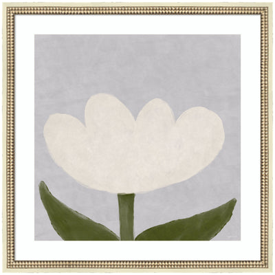 White Tulip framed wall art print by Gabrielly Guedes in a minimalist interior