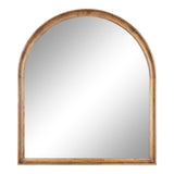 Large rectangular wall mirror with a rounded arch top, framed in warm, natural medium-toned wood with smooth, simple grain and clean lines.