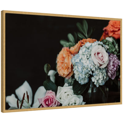 Sylvie Hydrangea Crush framed canvas art showing bright floral hydrangea in a vintage beaded light polystyrene frame