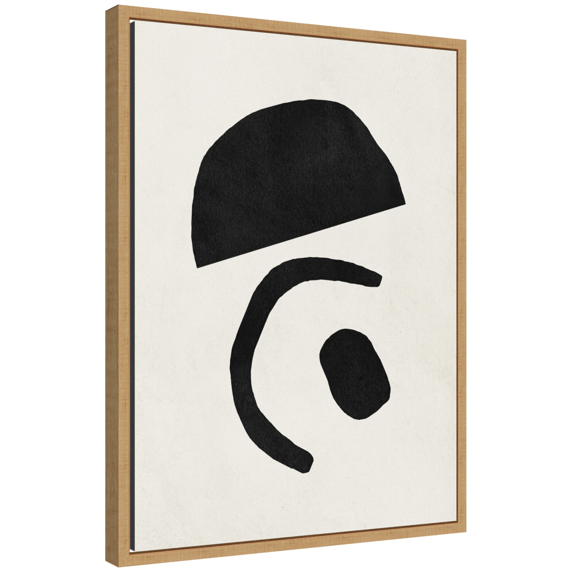 Sylvie Black Geometric Abstract 3 framed canvas showing black geometric shapes on white background in a modern black frame.