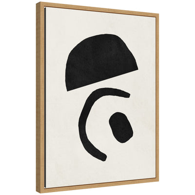 Sylvie Black Geometric Abstract 3 framed canvas showing black geometric shapes on white background in a modern black frame.