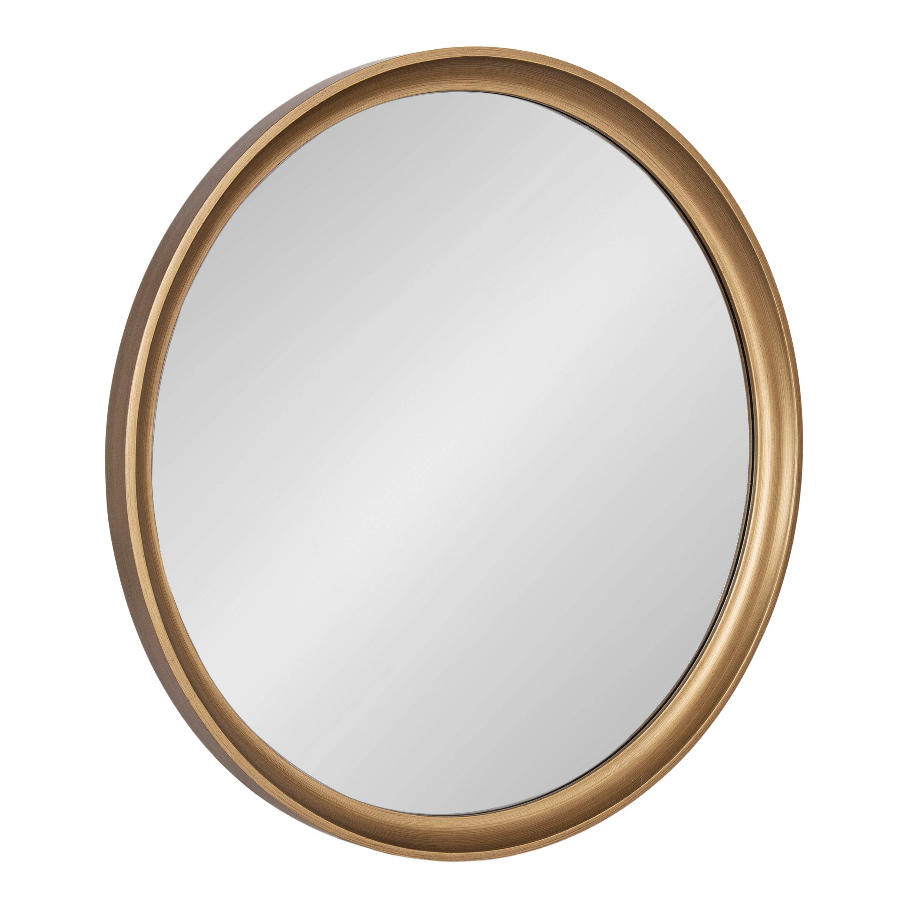 Hatherleigh Round Wood Wall Mirror hanging on a white wall above a console with plants and decor