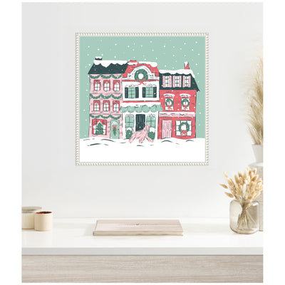 Sylvie Beaded Snowy Christmas Village Framed Canvas by Krissy Mast