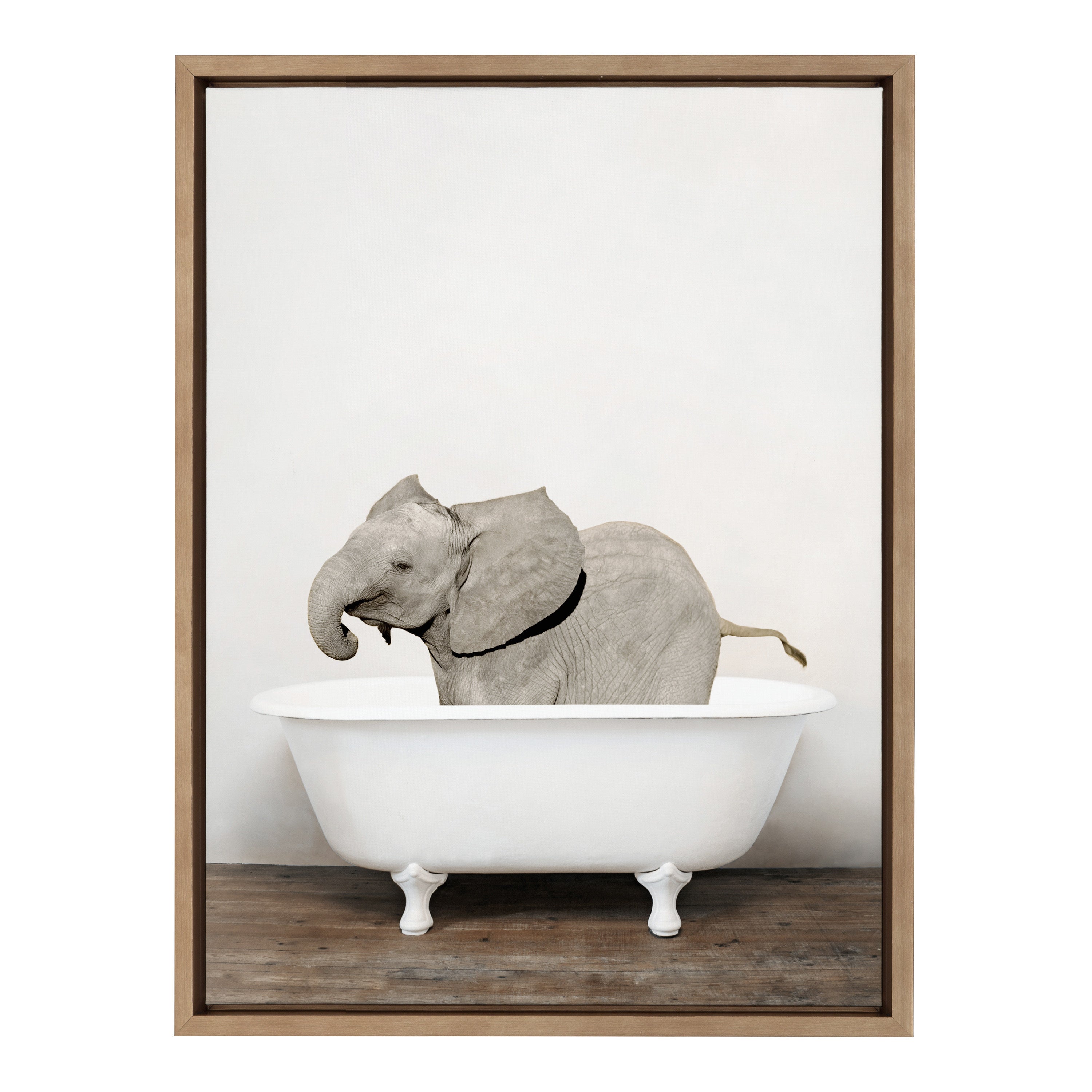 Sylvie Baby Elephant in the Tub Color Framed Canvas