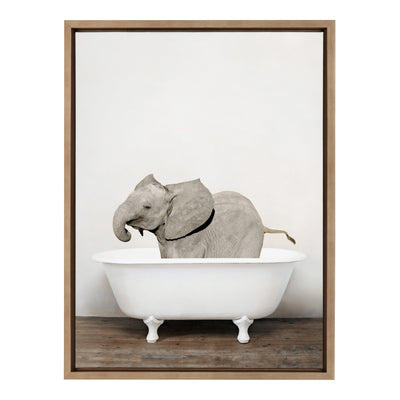 Sylvie Baby Elephant in the Tub Color Framed Canvas