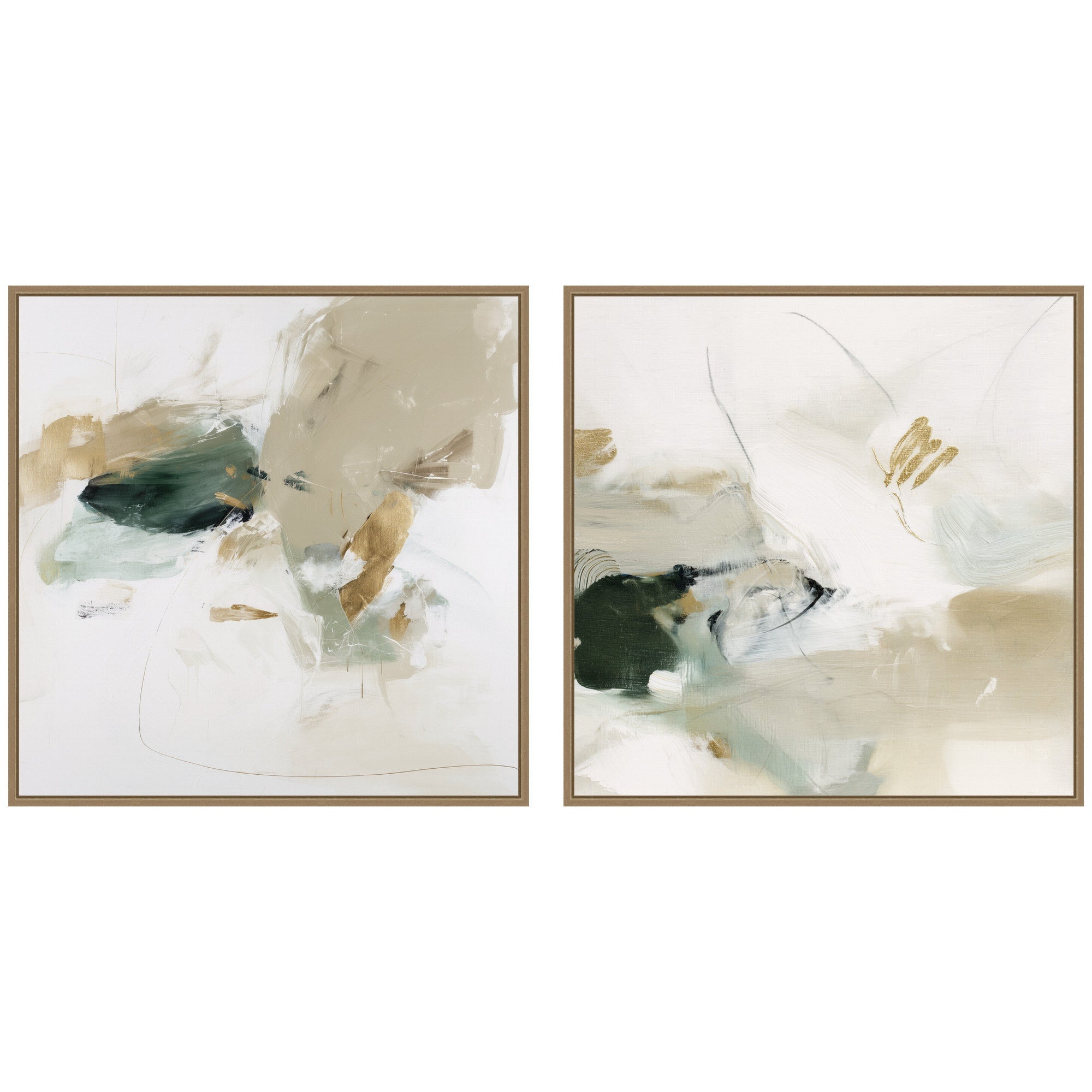 Field No.
1 & No.
2 framed canvas wall art set by Amy Lighthall on a neutral wall
