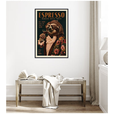 WG Espresso Sloth by The Whiskey Ginger Framed Canvas Wall Art Print